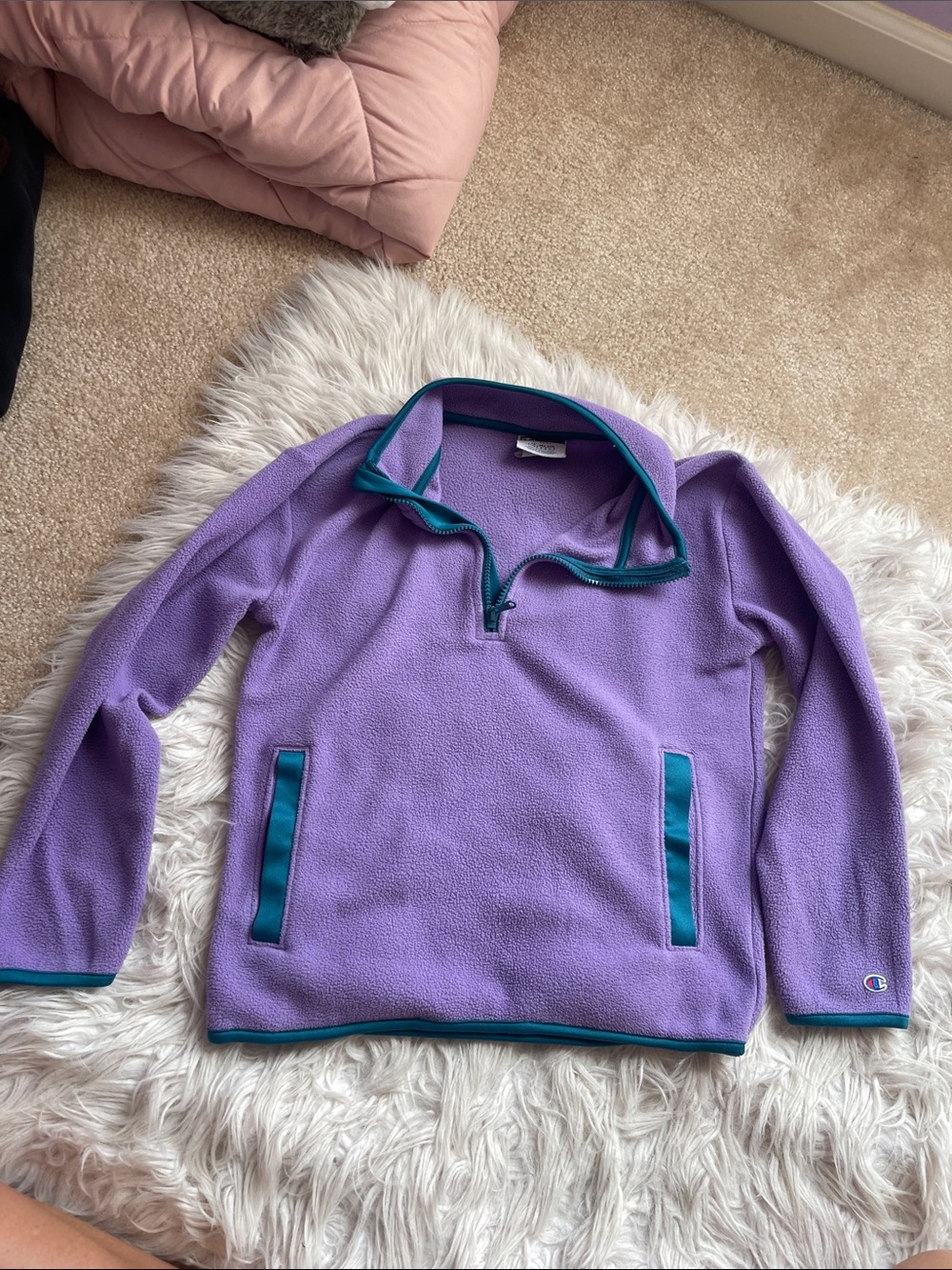 Champion Lavender Fleece Pullover with Teal Trim